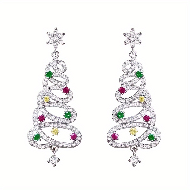 

1 Pair 925 Sterling Silver Post, Christmas Tree Earrings - Drop Earrings For Women Xmas Tree Earring Decoration Christmas Gift For Women Girl Crystal