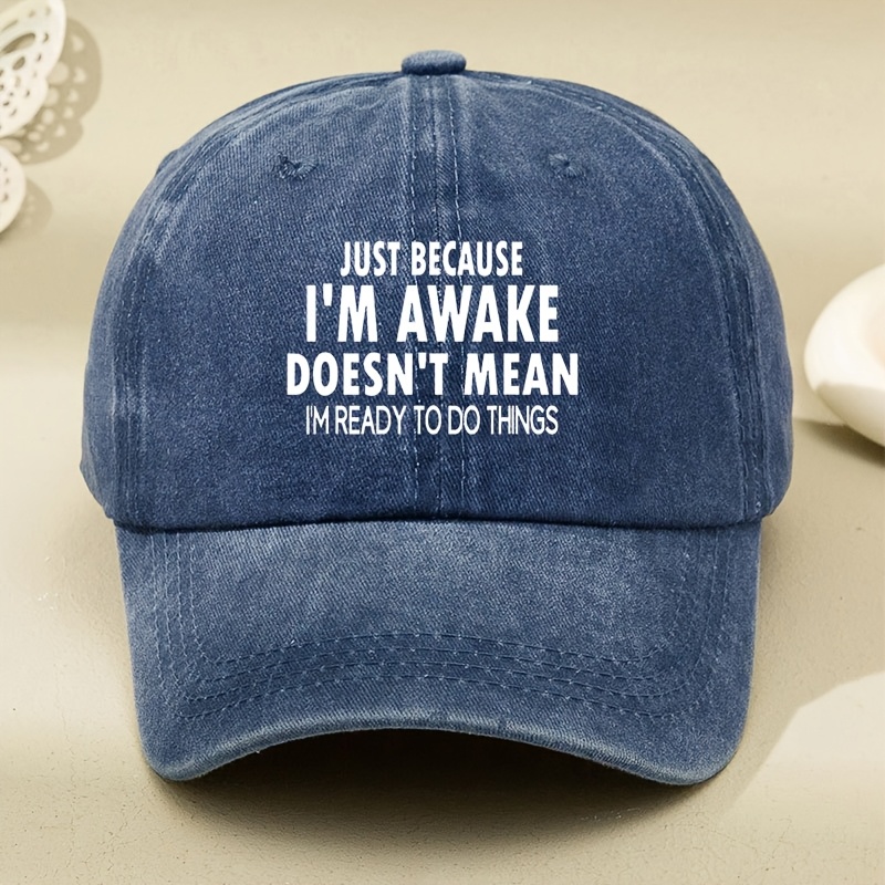 TEMU White Letter Printed Cap For Men And Women, Vintage Versatile Curved Brim Baseball Hat That Makes Look Smaller, Suitable For Outdoor Leisure