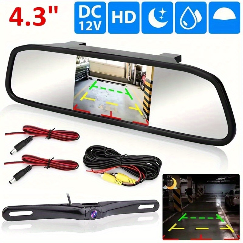 Monitor Retrovisore Auto 4.3 Pollici HD - Telecamera Retromarcia Impermeabile Con Visione Notturna LED