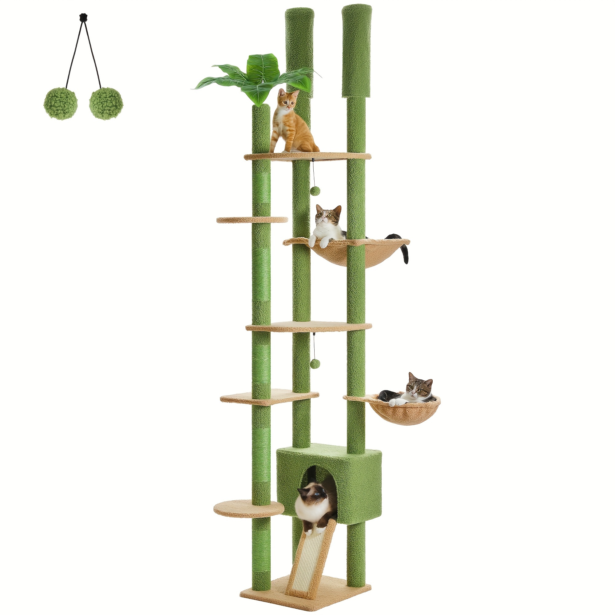 E-shop Hoher Katzenbaum, Deckenhoher Katzenbaum Verstellbar [235-255 CM] Mit Katzenhöhle, Katzenhängematte Und Kratzbaum, Katzenkletterbaum Für Große