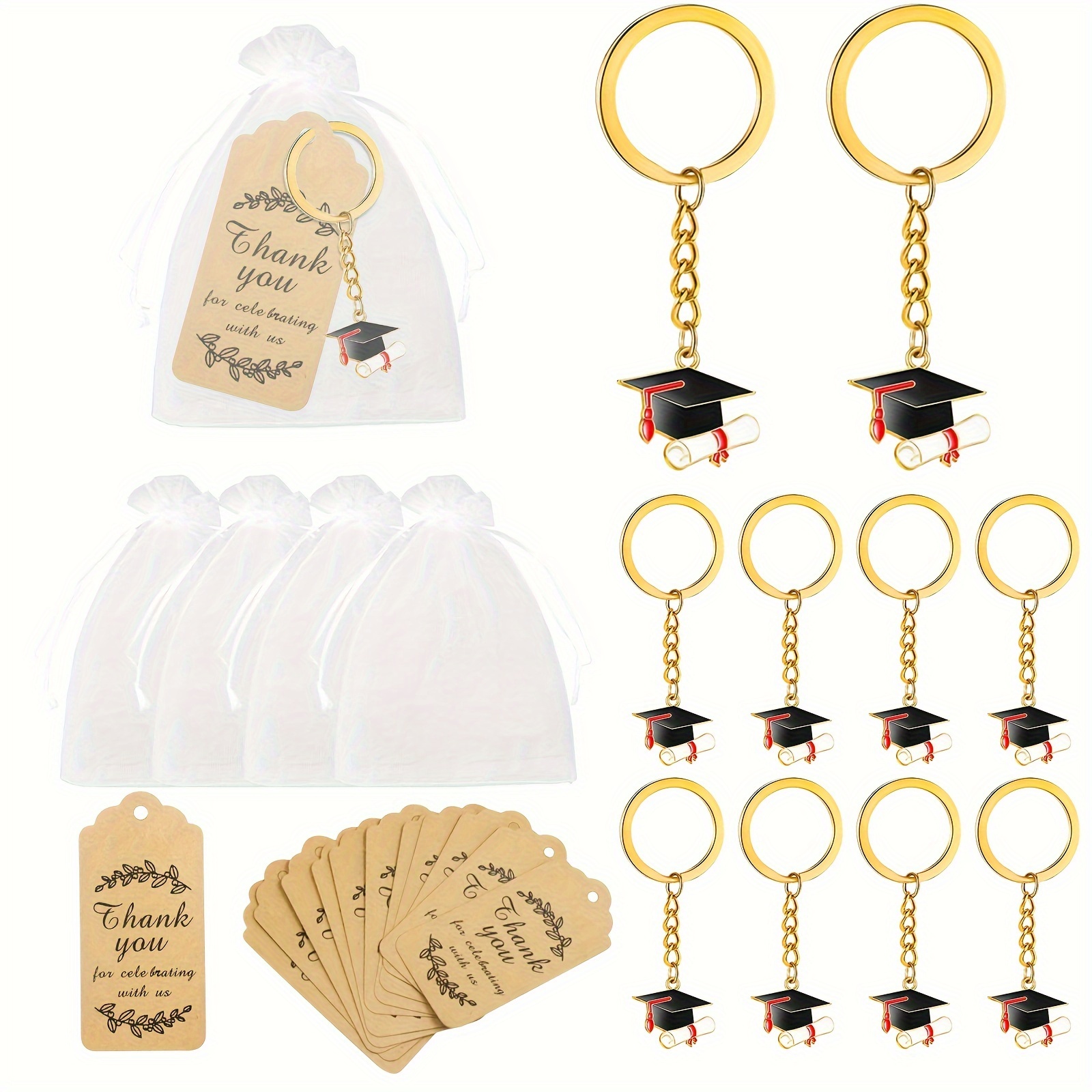 

Graduation Shark Fantasy Themed Keychain Set With Organza Gift Bags And Thank You Cards, 30 Piece Pack - Plastic Black Keychains For Party Favors And Grad Gifts