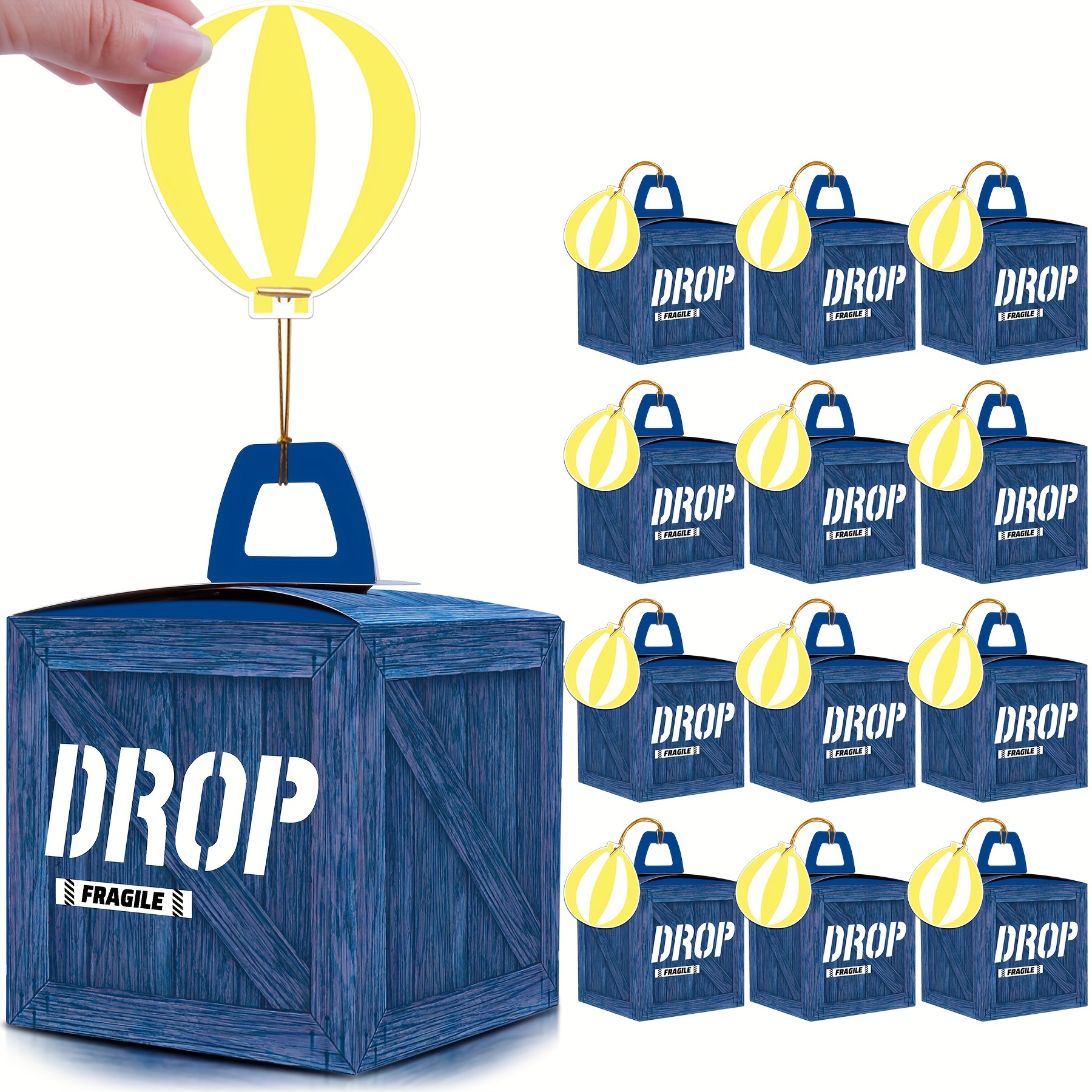 

12pcs/set, Game Military Supply Loot Drop Party Gift Boxes With Paper Balloon Card & Elastic String,blue Boxes Party Favor Boxes For Gaming Themed Birthday Party Decorations Supplies