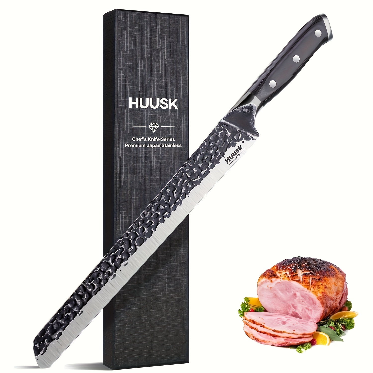 

Huusk Japan 12 Inch Hand Forged Slicing Knife For Meats, Ribs, Roasts - Brisket Carving Knife For Bbq And Christmas Gifts