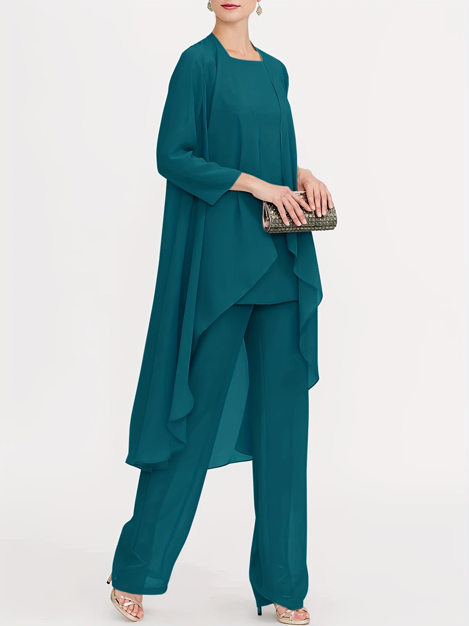 chiffon mother bride pant suits 3pcs wedding formal outfit - Temu