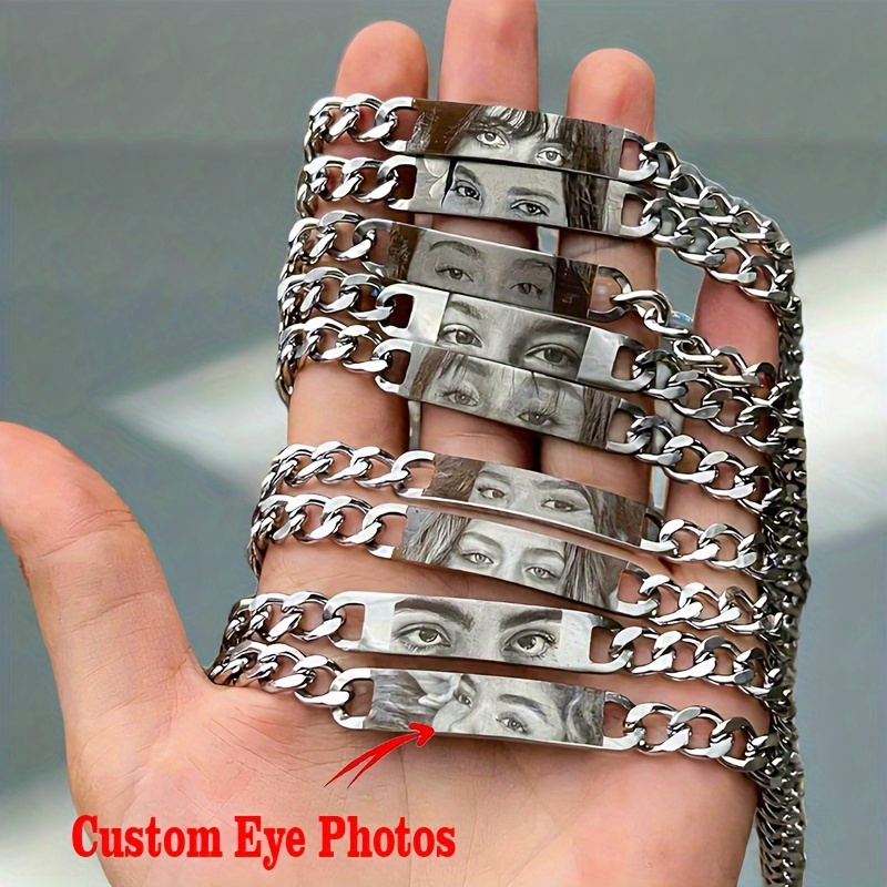 

Personalized Photo Bracelet, Fashionable Engraved Cuban Chain, Custom Stainless Steel No-plating Jewelry, Hypoallergenic 316l Titanium Steel Pendant, Unique Gift For Anniversary, Husband