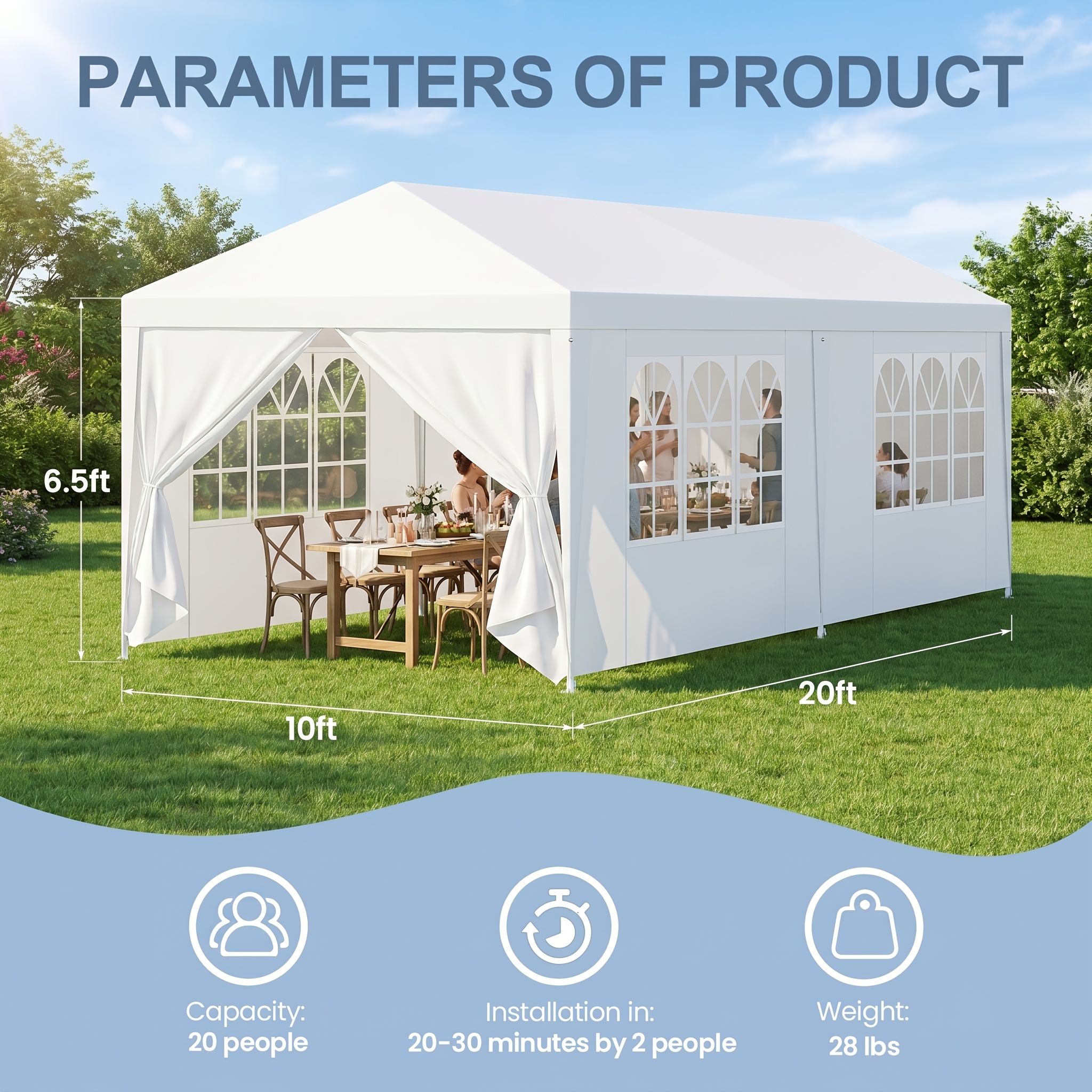Image of 3x9m/3x6m Party Tent Outdoor Canopy Tents For Backyard Event Outdoor Canopy With 8 Or 6 Removable & 2 Zipper Doors, Carpas Para Fiestas For Wedding, Bbq&shower, White