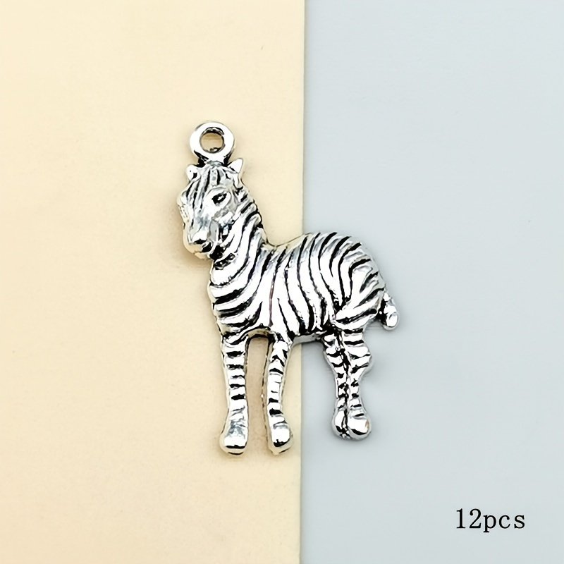 Image of 12pcs Vintage Silvery Zebra Charm Pendants, Bohemian Style Fashion Pendants For Women, Diy Handmade Earrings Bracelet Necklace Accessories, Handmade Jewelry Supplies