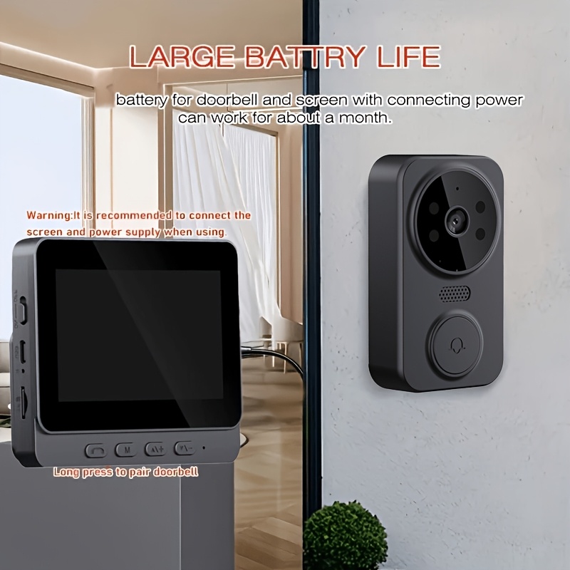 TEMU Visual And Intercom, Wireless Video Doorbell With Screen, Video Doorbell For Phone, Wireless Doorbell Lithium, , Ai Human Detection And Instant