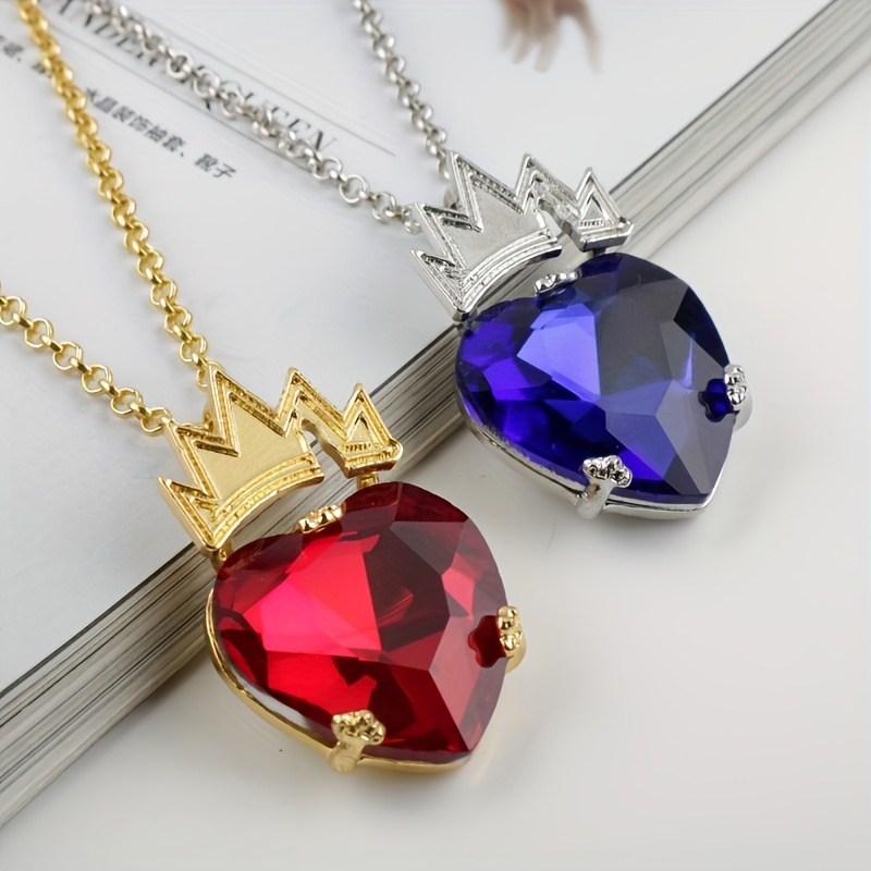 

2pcs/set Exquisite Heart Artificial Crystal Crown Pendant Necklace - Stylish Sweater Chain For Couples, Unisex Gift For Men And Women To Symbolize Love And Unity - Perfect For Everyday Wear