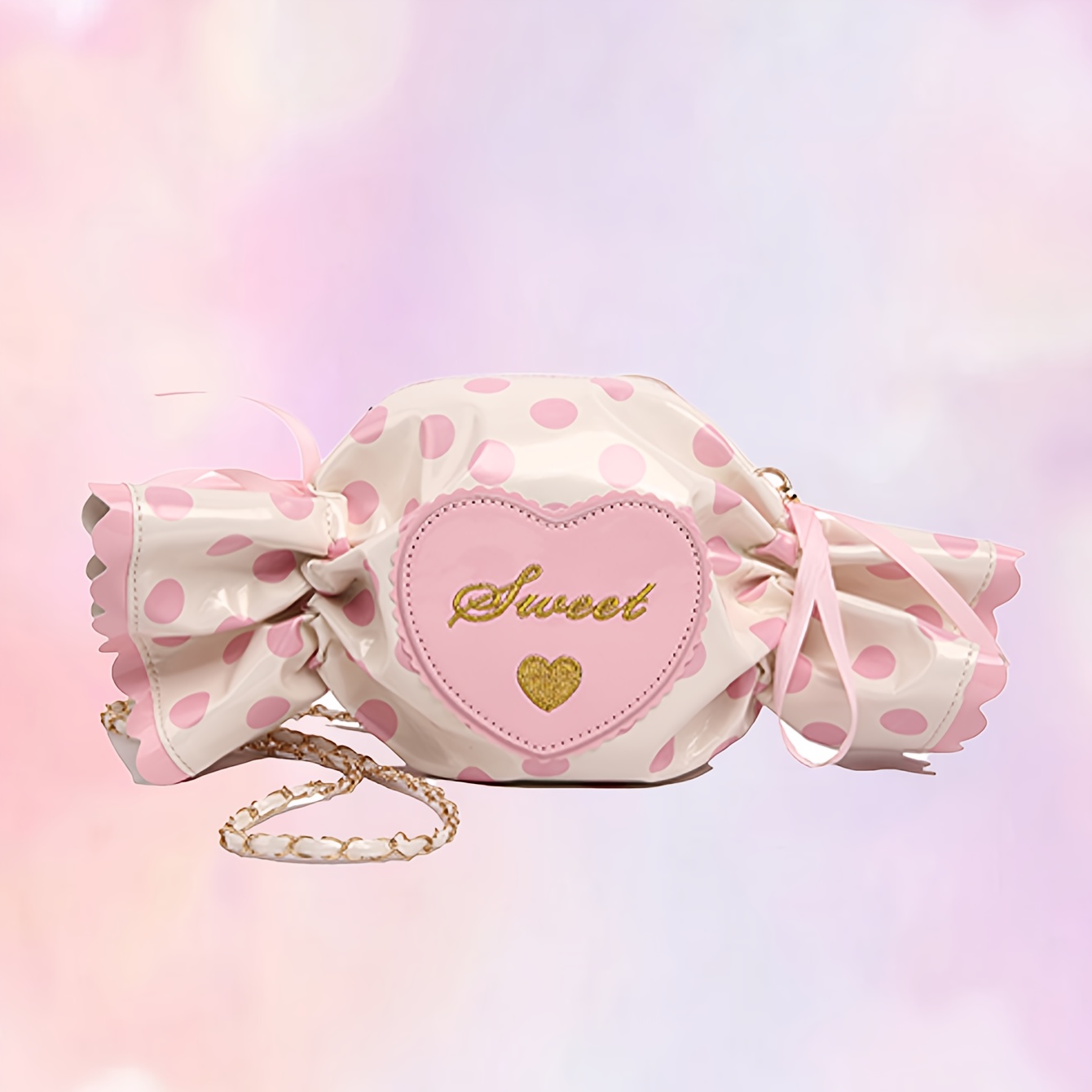 Image of 1pc Xl Bag Shop Women's Pu Crossbody Bag With Metal Chain Embroidery, Bow Accent & Zipper Closure - Contrast Strap, Elegant Candy Bag Suitable For Daily Commuting, Travel