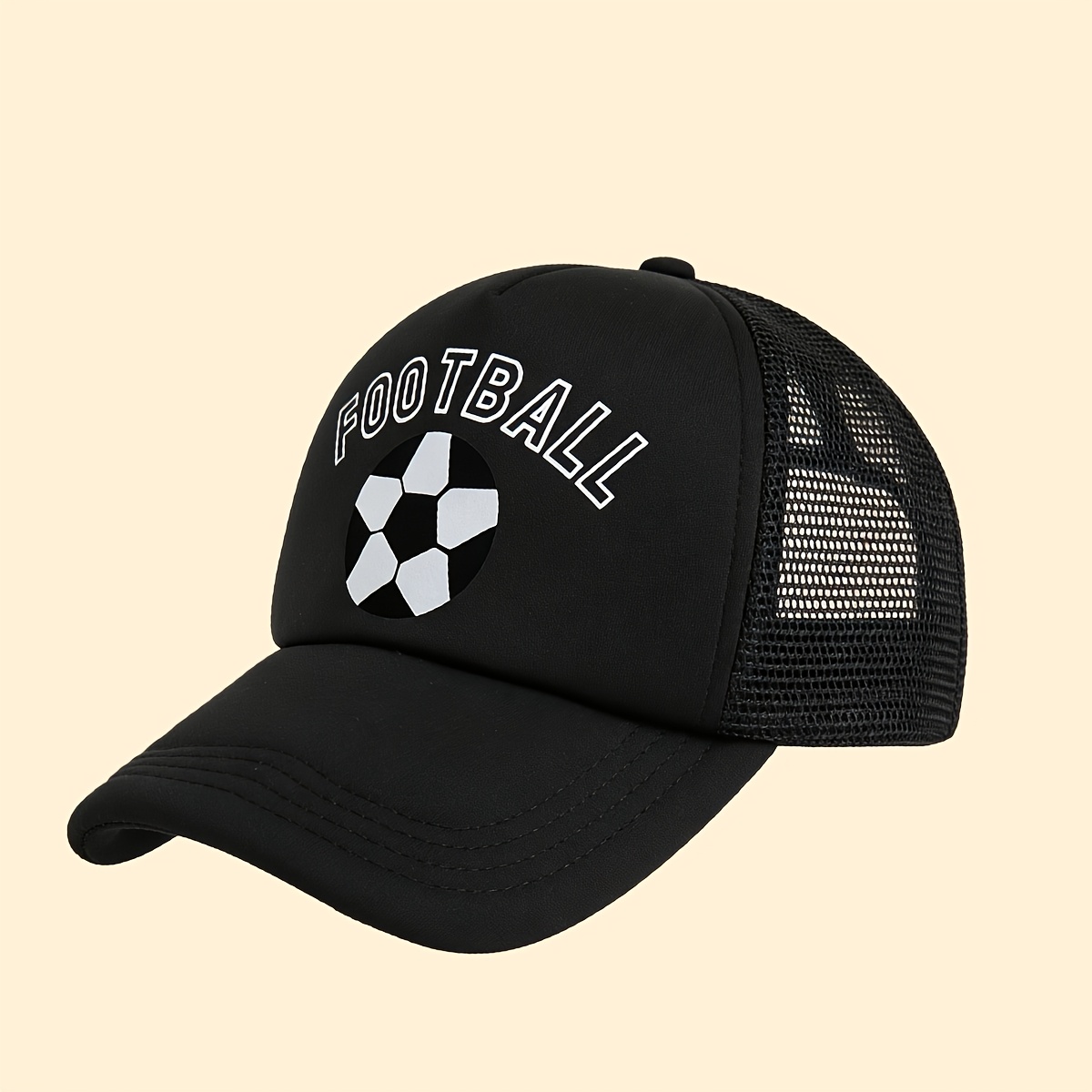 1pc Boys' Football Print Trucker Cap - Breathable Mesh Hat With Soccer Jersey, Suitable For School, Back To School, & Outdoor Sun, Kids Sports Cap For Daily Wear, Spring/summer (hand Washable)