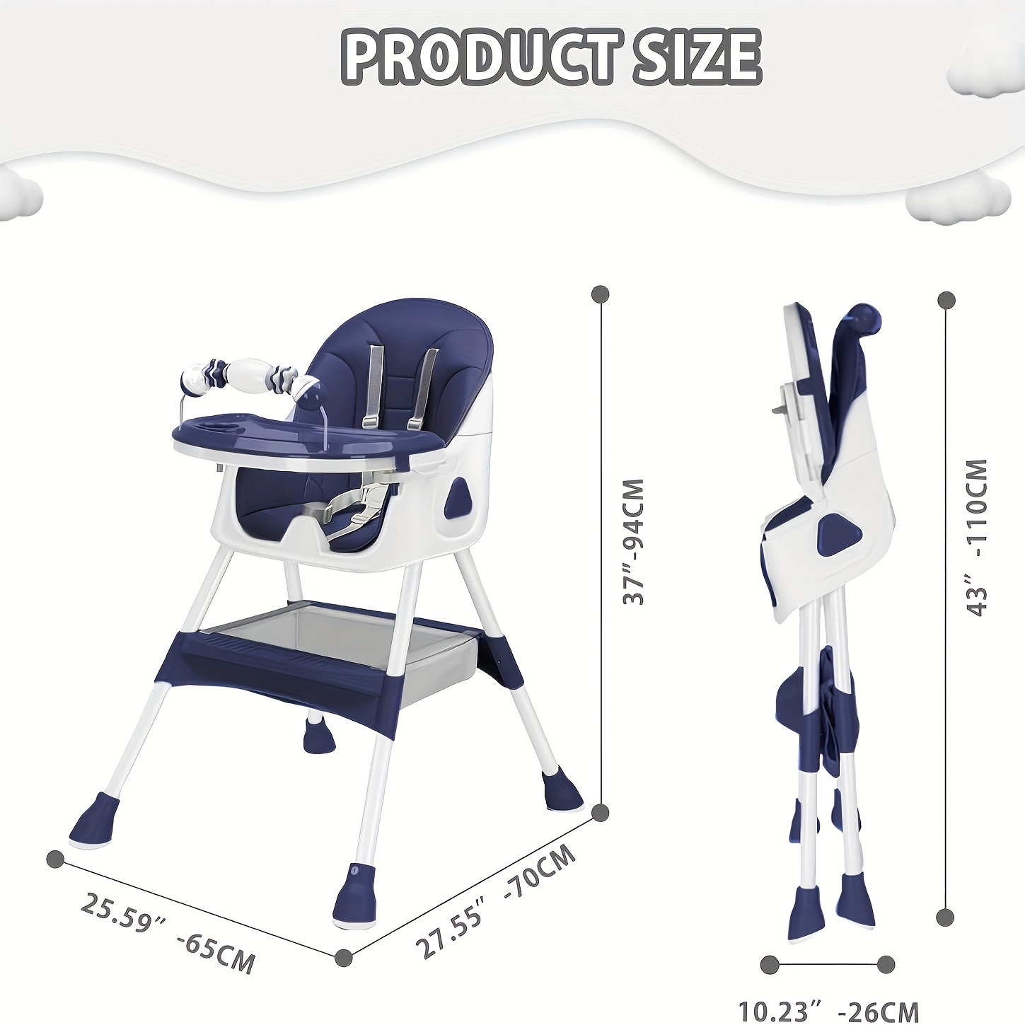 TEMU Adjustable Portable High Chair, A Versatile Seat For Eating, Drinking, And Playing, Featuring A 5-point Safety Harness And A Tray; In Gray And
