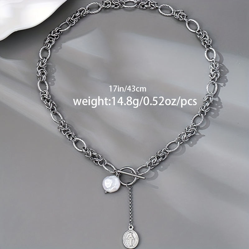 Stainless Steel Necklace with Baroque Pearl Pendant Vintage Style