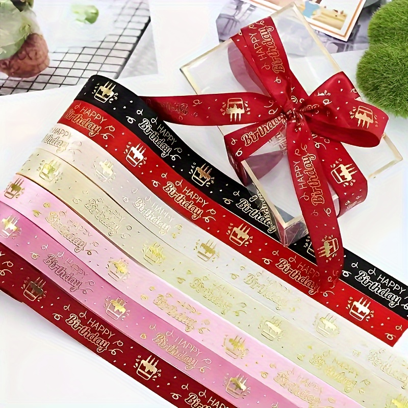 

1pc, 3 Yards Long, New Hot Stamping Printed With "" Letters, Polyester Ribbon, Used For Birthday Gift Packaging, Flower Bouquet Decoration, Handmade Diy Festival