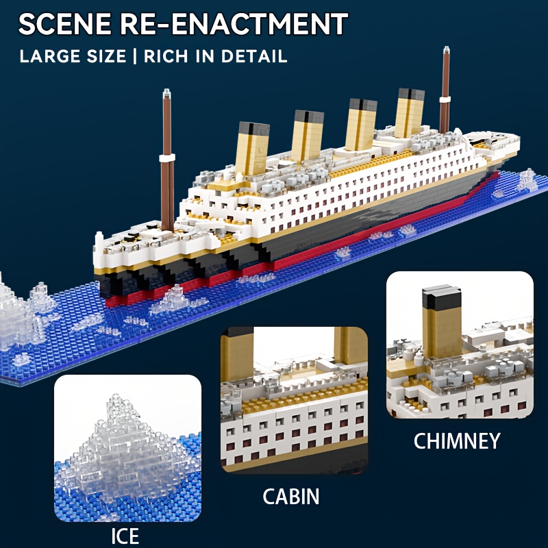 Large Building Block Set | Titanic Ocean Model | Educational Toy for Kids | Pixel Brick Home Decor | Creative Puzzle Construction Kit | Gift Box