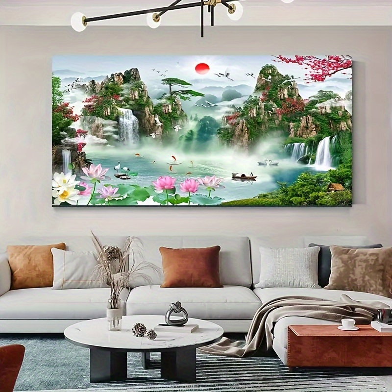 

1pc Framed Printed Wall Poster Of A Paradise In Nature, High-definition Pictures Of Ancient Art, Decorative Paintings Of Living Room, Bedroom, Corridor, And Study