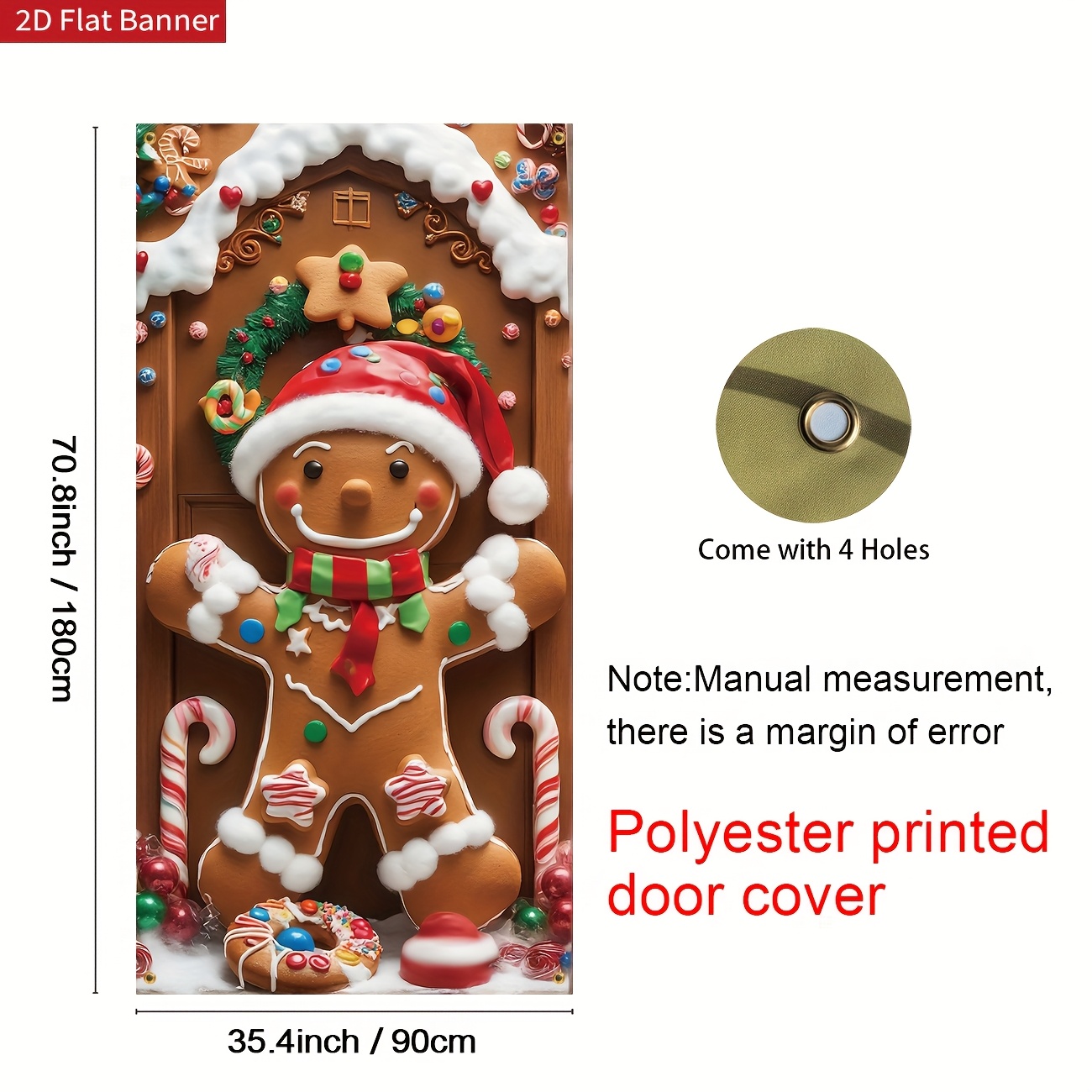 TEMU 2D Bannière de Porte, 1 pièce, Décoration de Noël Pain d'Épice en pour Homme, Drapeau Décoratif et Cuisine, Ornement Murale ou Fenêtre, Bannière