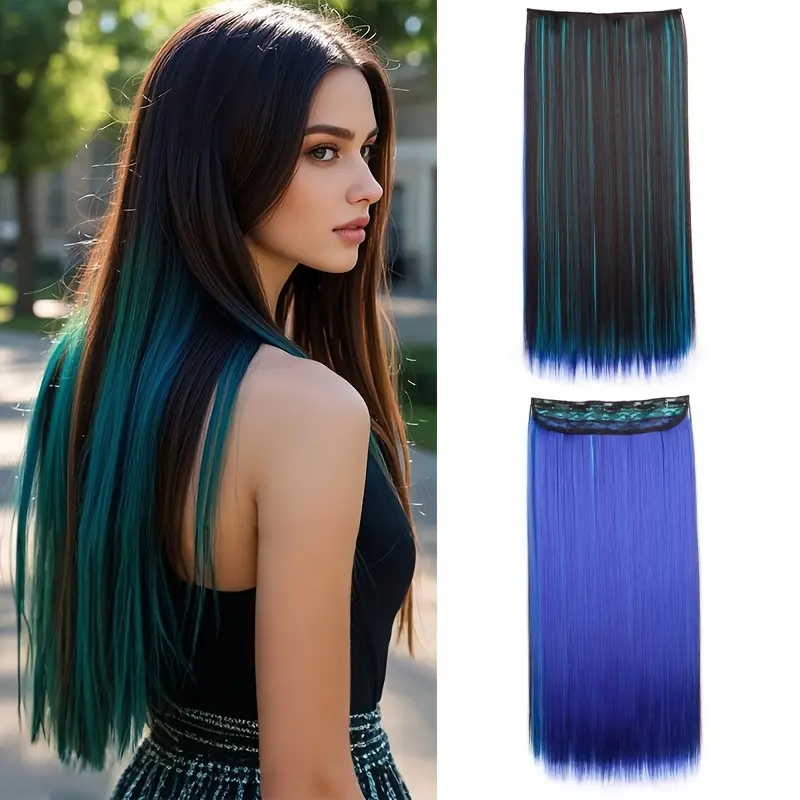 1pc vibrant clip in hair extensions with 5 clips long straight heat resistant synthetic fiber hairpiece for women adds volume length for hair extensions for women versatile hairpiece heatresistant hair details 12