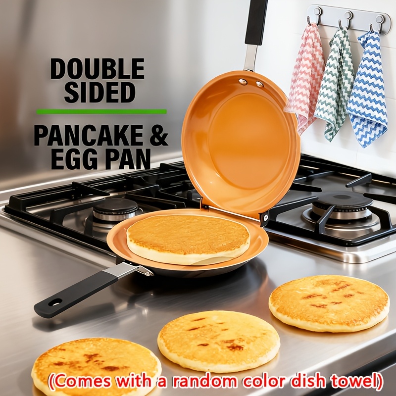TEMU [christmas Gift] Double-sided Nonstick Frying Pan, Includes A Random Color Dish Towel, Perfect For Making Fluffy Pancakes, , Omelets, Frittatas,