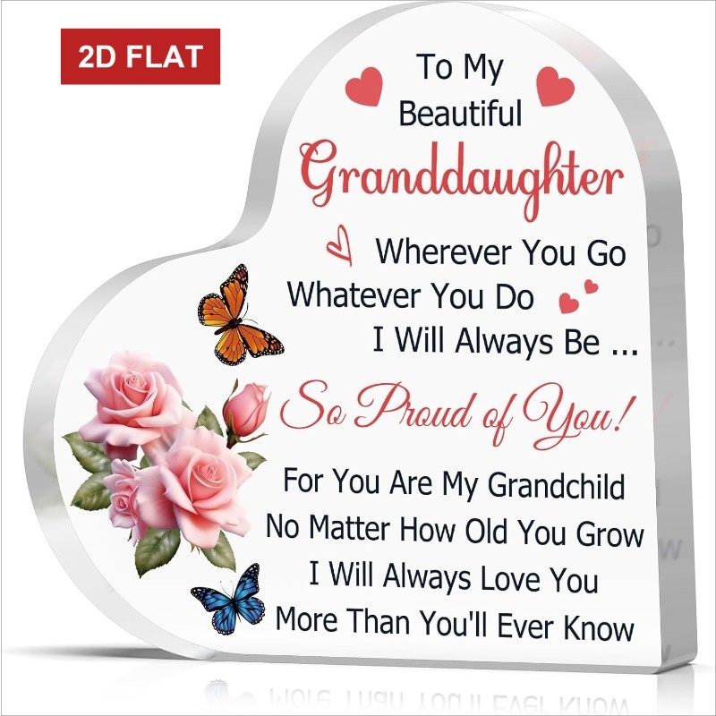 TEMU 2d Flat, 2d Flat Heart-shaped Acrylic Decorative Ornament From Grandma To Granddaughter, Granddaughter's Birthday Gift, Best Granddaughter Gift,