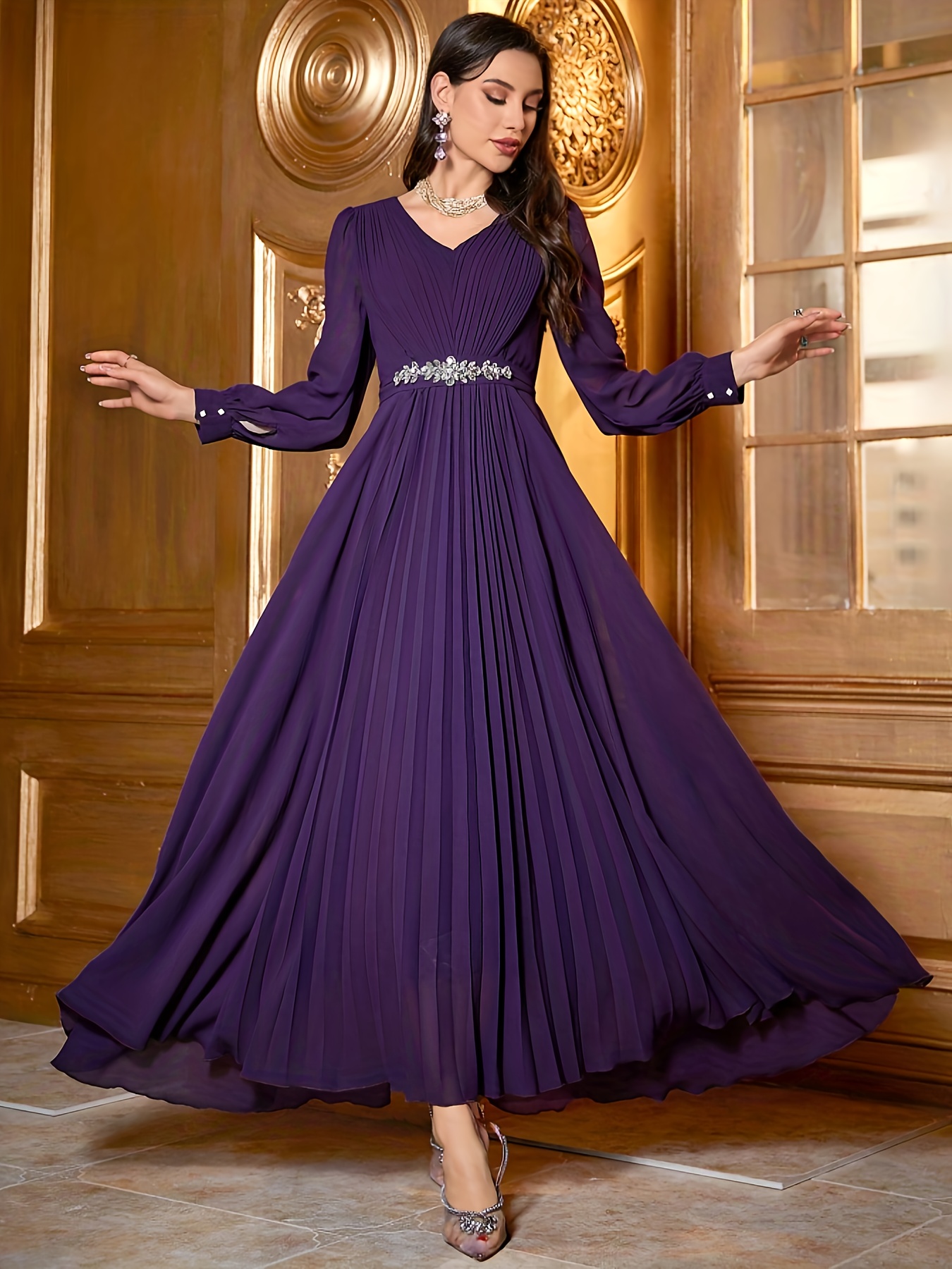 elegant womens dress fashion chiffon pleated dress elegant - Temu Kuwait