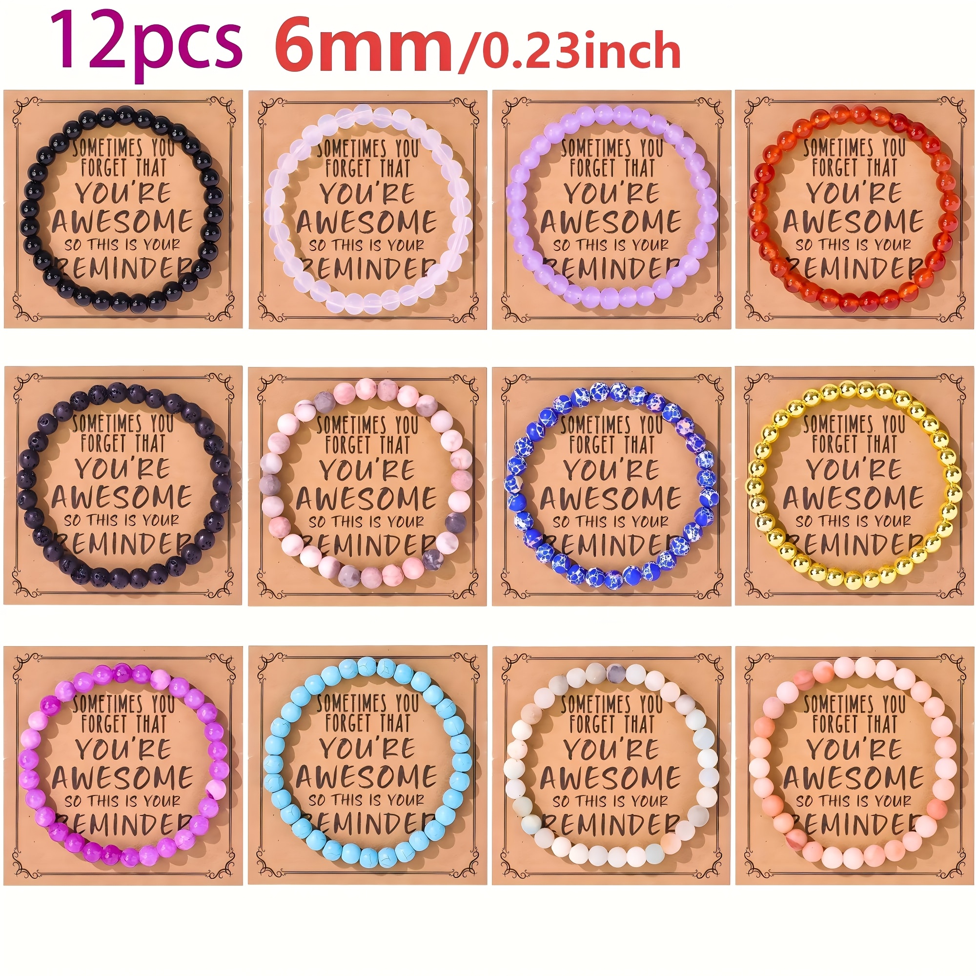 TEMU Bracciale naturale con 12 perline da 6 mm, a e un biglietto con benedizioni. A volte potresti dimenticare incredibile tu sia. � un'ottima idea