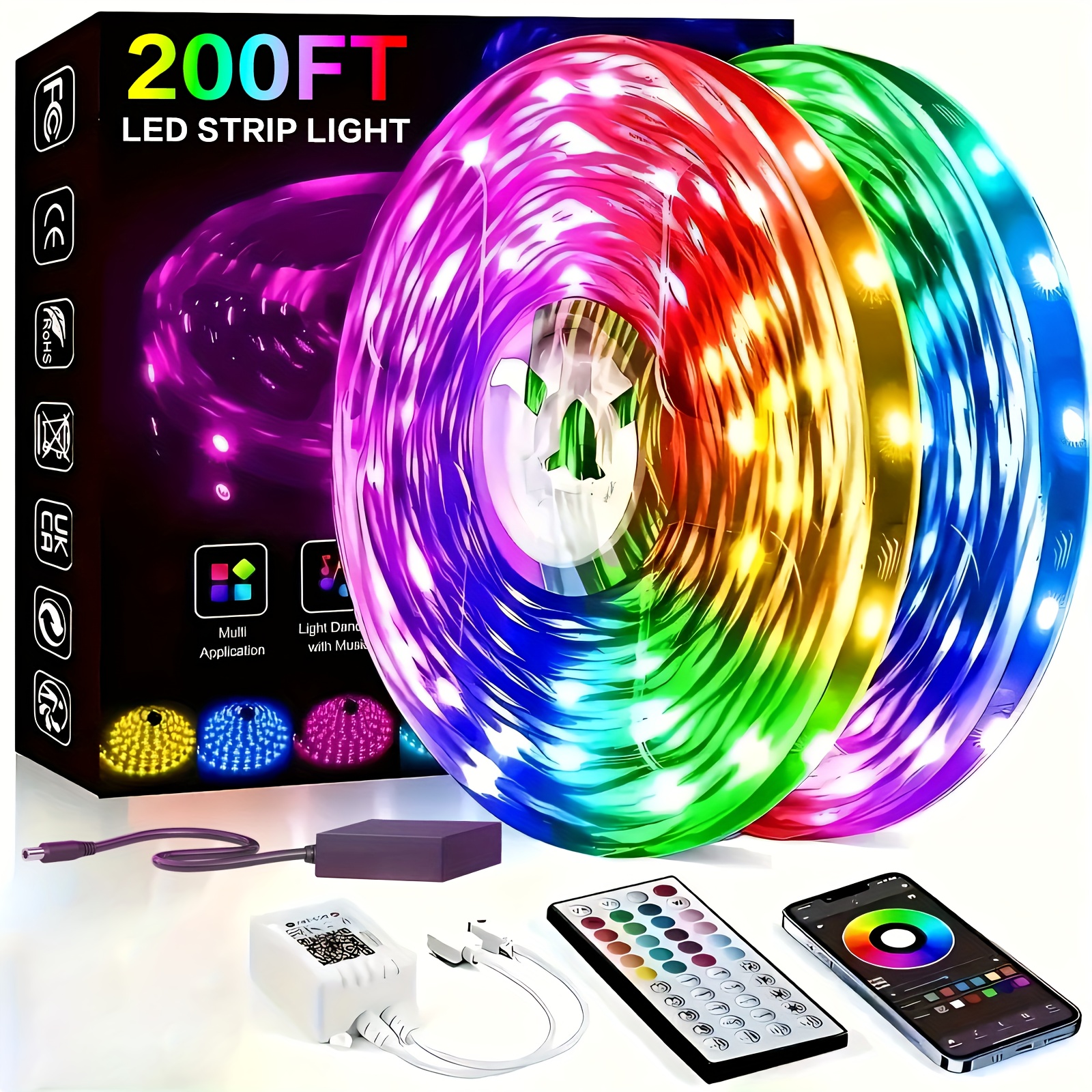 200-50  Light Strip RGB Color-changing - 44-key Remote Control,  , And Dimmable, Suitable for Bedrooms, Living Rooms, Christmas Parties, Home Decoration, And Holiday Lighting