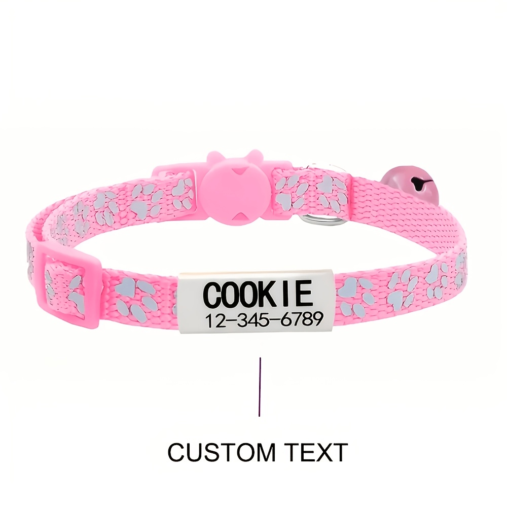 Custom Laser Engraved Pet Name Collar with Reflective Paw Print