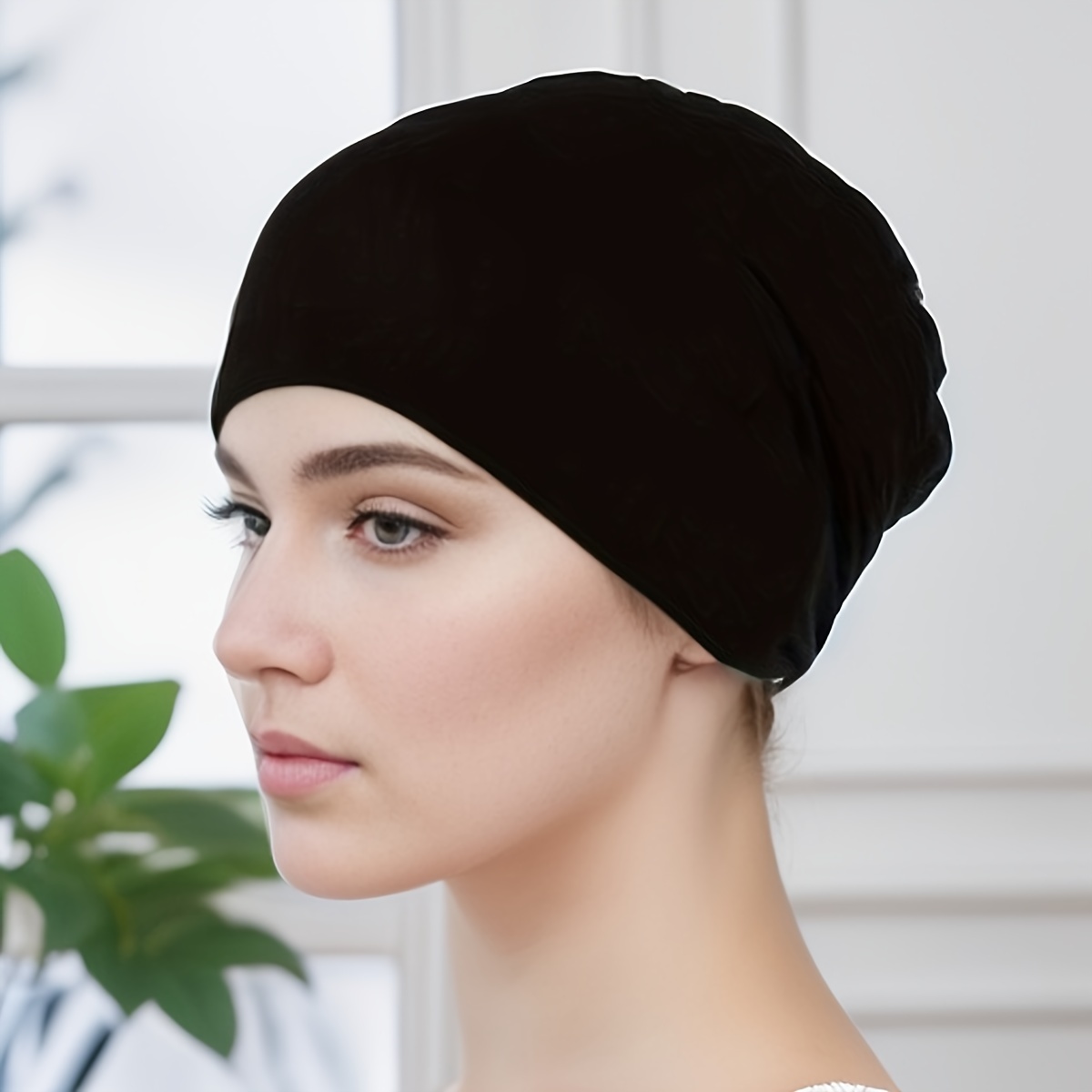 TEMU Solid Color Women's Bottom Hat, Stretchable, Soft And Comfortable, Lightweight And Breathable Suitable For Ramadan, Chemotherapy Wear