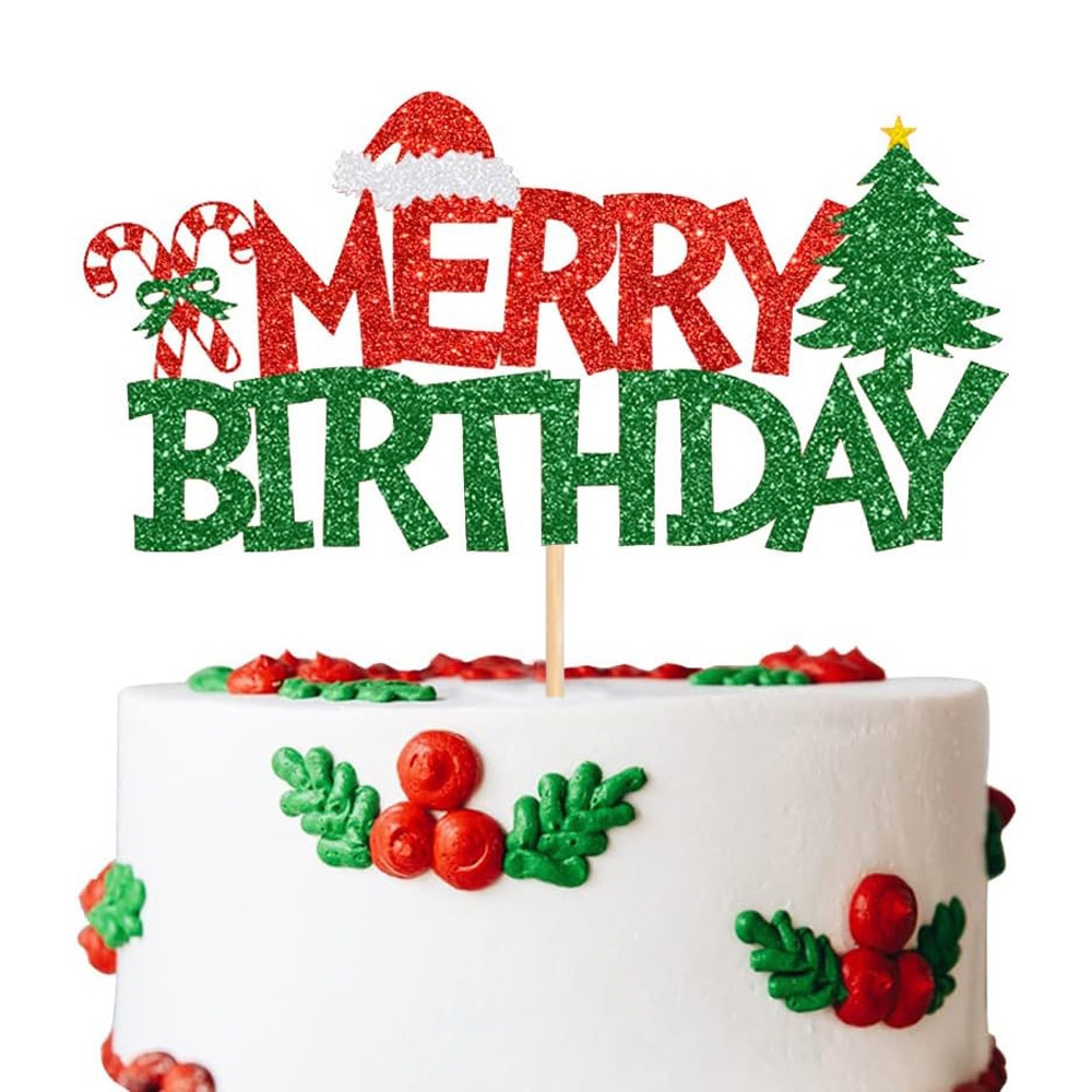 TEMU 1 pz Topper per Torta di con Glitter e Verde, Decorazione Natalizia per Torta di Compleanno, Stuzzicadenti per Torta per Feste di Compleanno