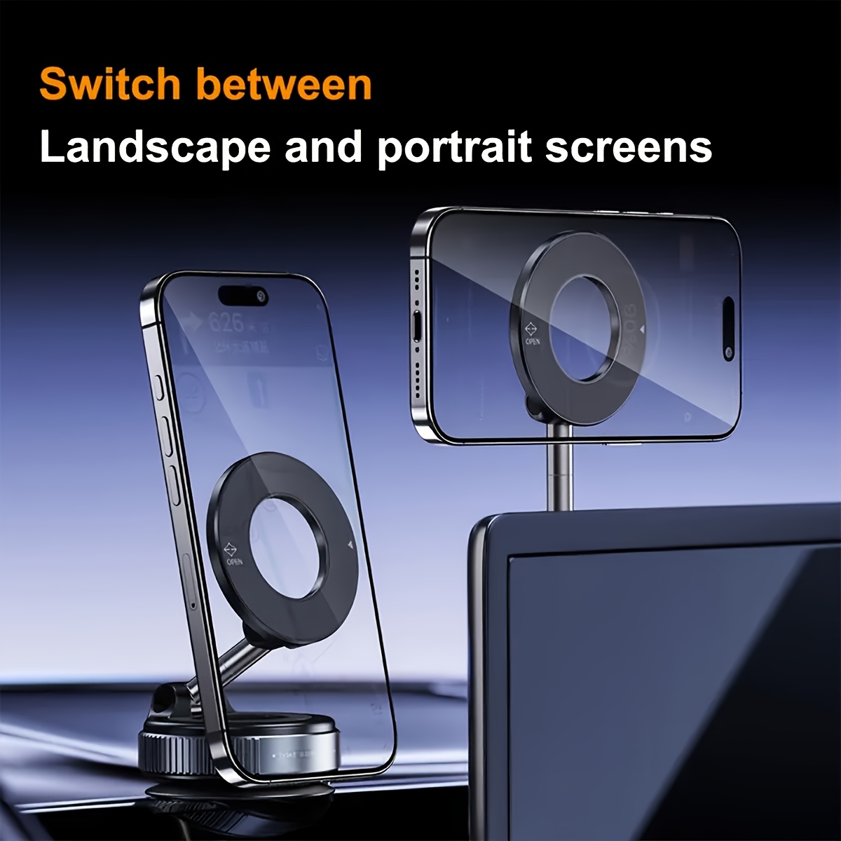 super strong n52 magnetic phone holder   aluminum alloy 360 rotatable and foldable design with vacuum suction cup   car dashboard bathroom tiles and glass   Product details 1