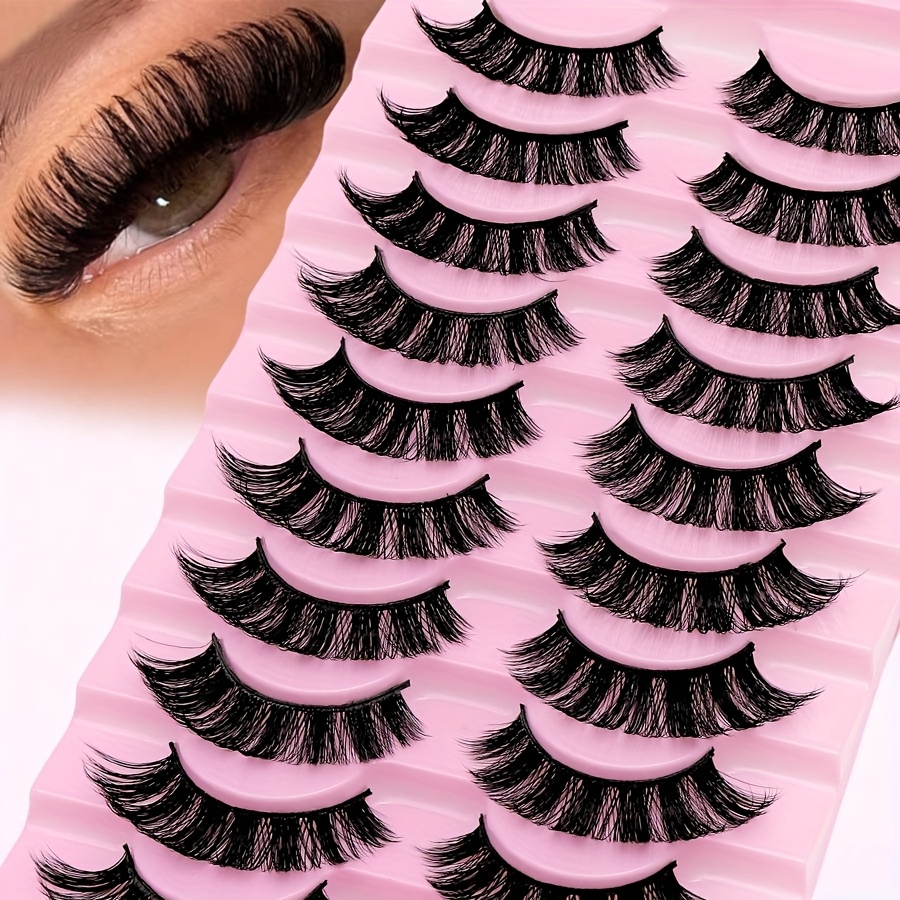 10 Pairs D Striped False Eyelashes, Cat Eye Effect, Natural Fluffy Look, Lightweight Long Fox Eye Enhancing Lashes