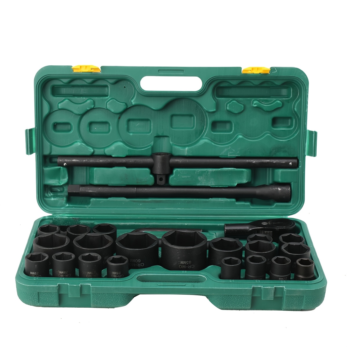 26pcs 3/4" & 1" 21-65mm Nuts Drive Impact Sockets Truck Ratchet Box Socket Wrench Set Made Of 45# Steel