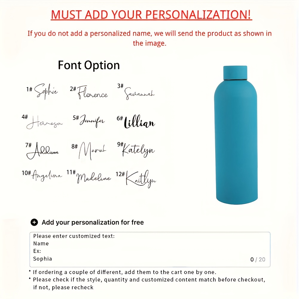 TEMU 1pc Personalized Stainless Steel Water Bottle, Custom Name Engraved, Bridesmaid Proposal Gift, Ideal For Christmas, Mother's Day, Thanksgiving,