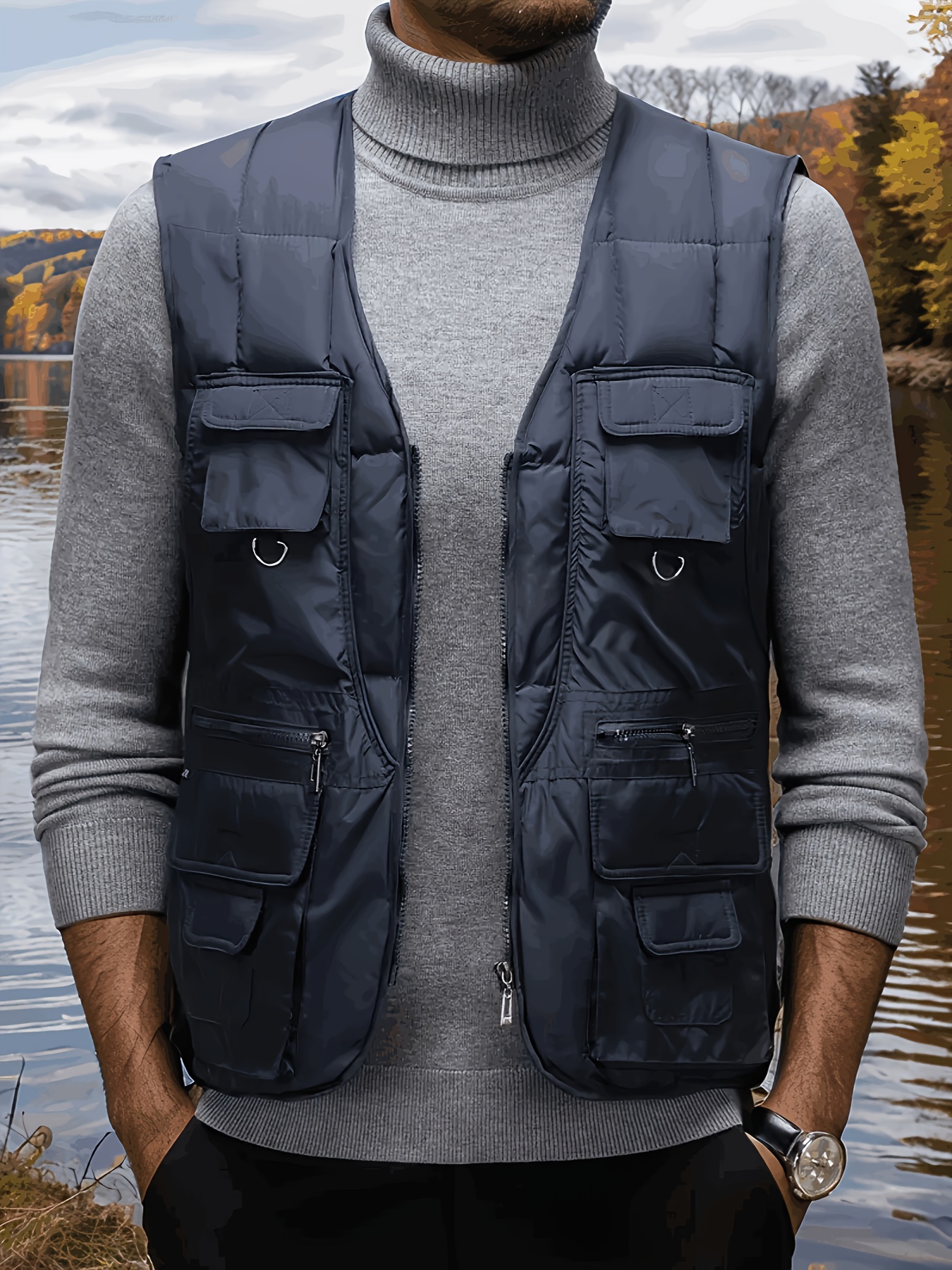 mens casual v neck sleeveless vest polyester 100 multi Temu