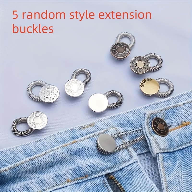 Image of 5pcs Fashionable Metal Button Waist Extenders With "jeans Wear" & "fashion" Engravings - Adjustable, Stretchable For Women's Pants, Fashionable Accessory | Engraving | Durable Metal, Random