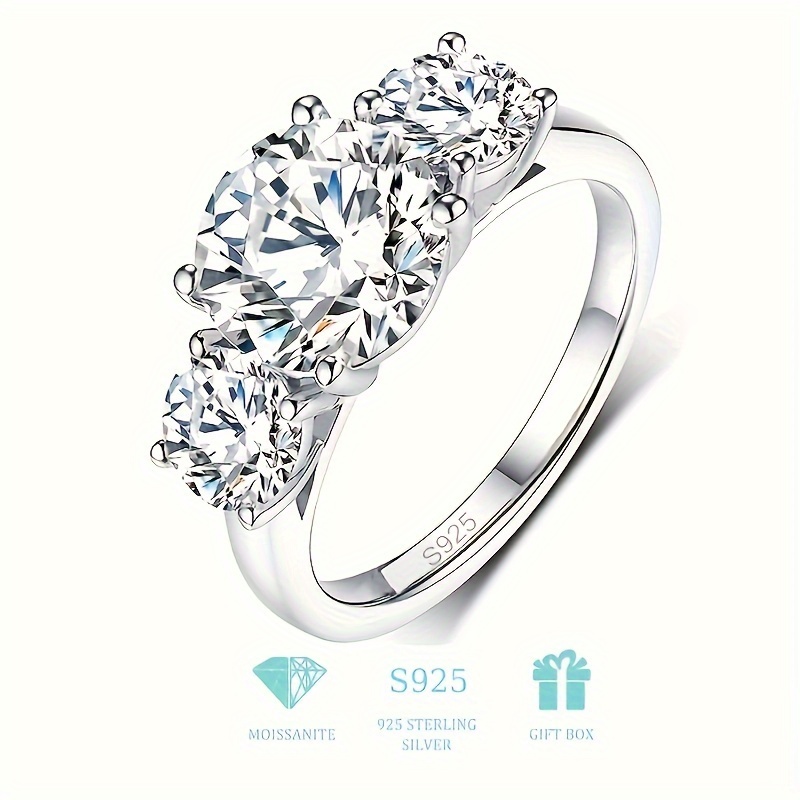 

Elegant 2.0/4.0 Carat Moissanite Engagement Ring - S925, Sophisticated 3-stone Design For Partners, Ideal For Weddings & Celebrations, Comes With Valentine's Day Gift Box