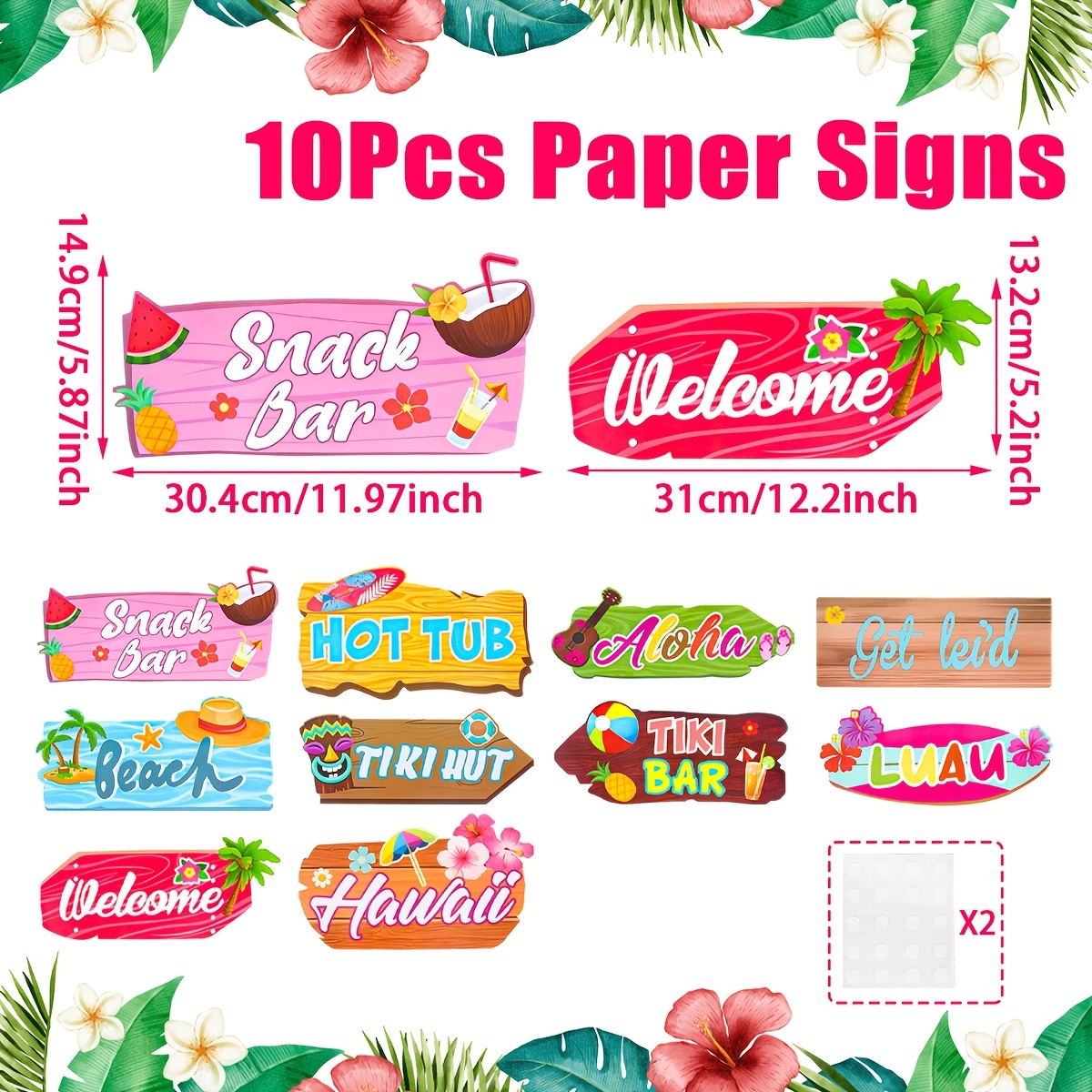 TEMU 10pcs Hawaiian Luau Wall Decor Signs - Pineapple Welcome Plaques With Irregular Beach Shapes Suitable For Indoor/outdoor Parties, Luau Party