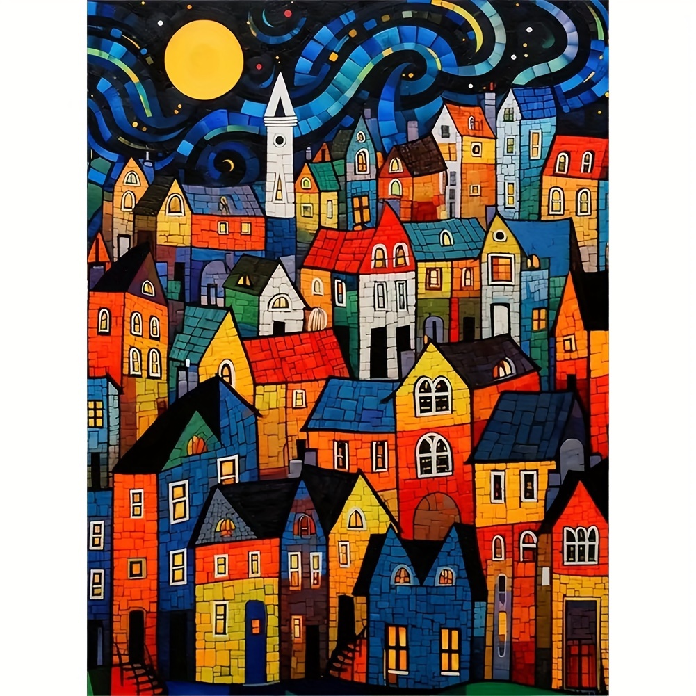 

1pc 30x40cm/11.8x15.7in Frameless Colorful House Diamond Art Painting Kit 5d Diamond Art Set Painting With Diamond Gems, Arts And Crafts For Home Wall Decor