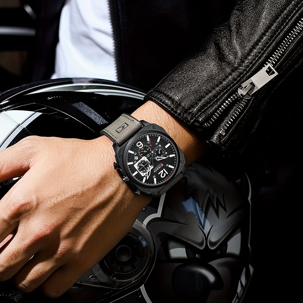 mens fashionable sports watch multifunctional chronograph quartz luminous hands date display   alloy case square dial electronic movement silicone strap   details 15