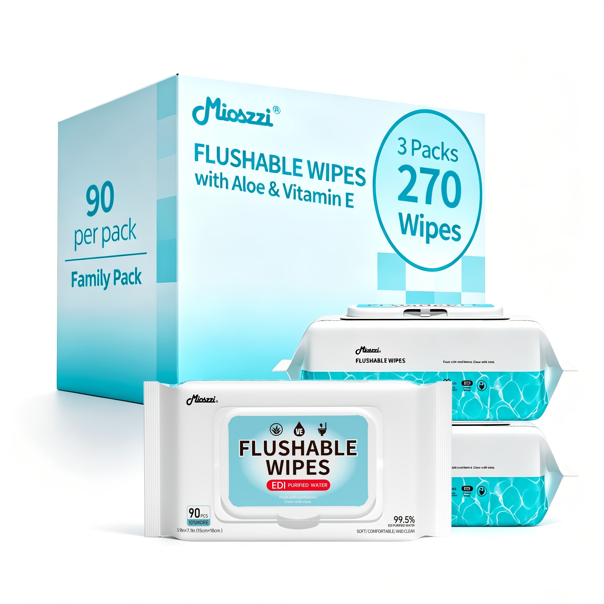 Image of Flushable Wet Wipes For Mom And, Aloe, Gentle Intimate Care, Edi Water, , 3-pack Of 90