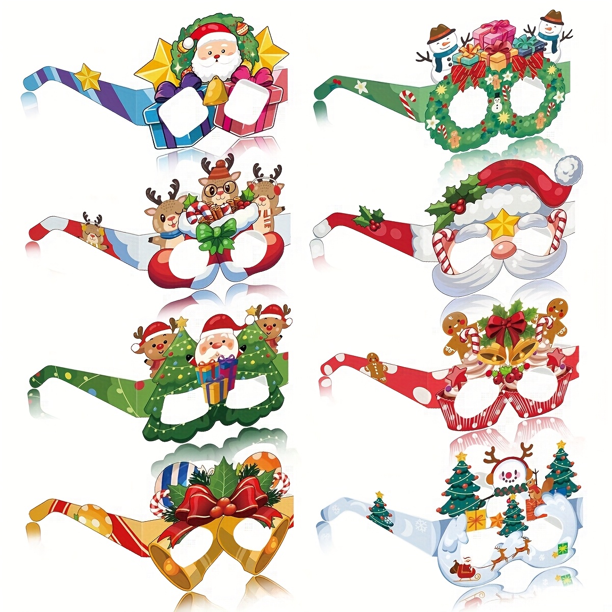 TEMU 8pcs Christmas Party Glasses With 8 Different Character Frames (santa, Reindeer, Gingerbread, Snowman) - Non-penalty Paper Eyewear & S, Holiday