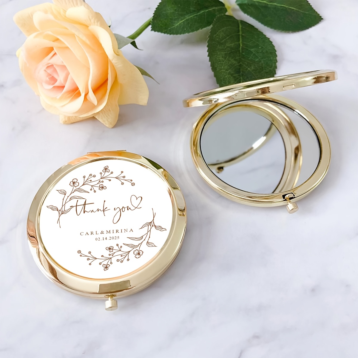 TEMU 1pc Personalized Custom Minimalist Wedding Thank You Gift Makeup Mirror With Exquisite Gift Box, Party Appreciation Gift For Guests, Ladies