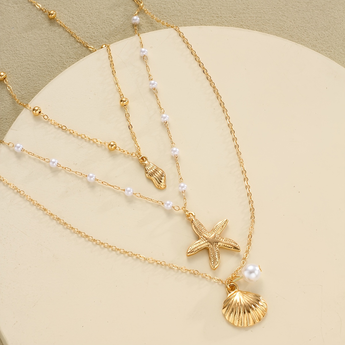 TEMU Ensemble de collier avec pendentif en perle et bohème tendance et élégant, 3 pièces, pour femmes, idéal pour les fêtes, , les voyages, les , les