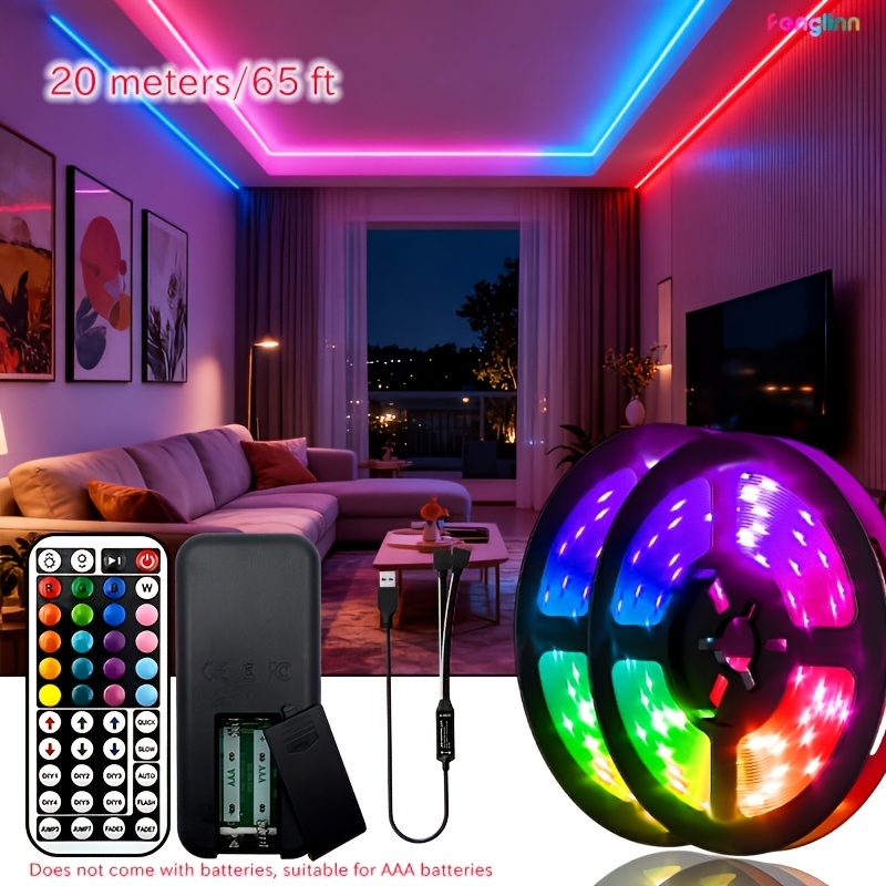 TEMU Smarte RGB LED Streifen, USB-betrieben, mit 44-Tasten-Fernbedienung, ideal für Schlafzimmer, Wohnzimmer, Weihnachten, Halloween, Spielzimmer und