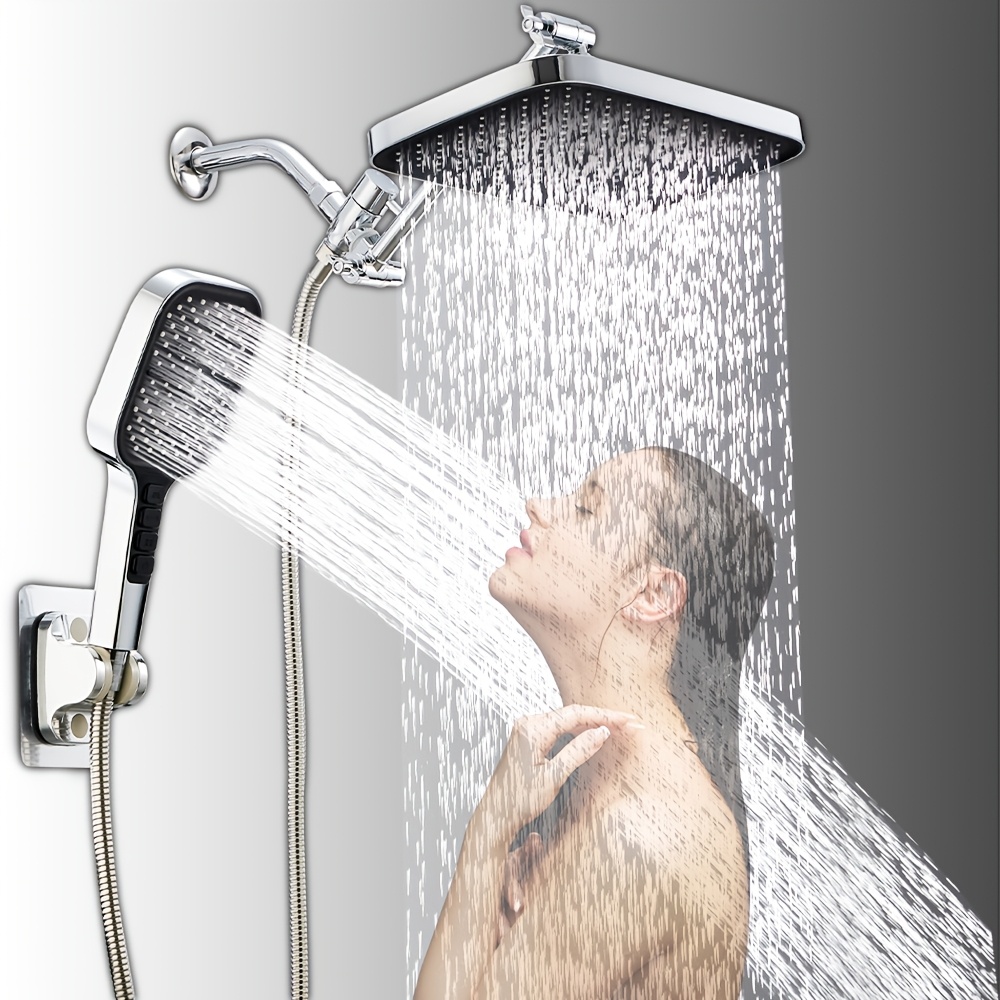 Regenduschkopf Mit Handbrause & Verstellbarem Arm – 35,6 Cm Quadrat, Chrom, 3 Sprühmodi, Selbstreinigend