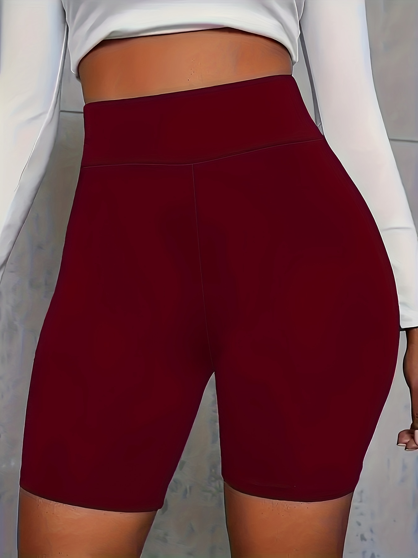 Women's High-Waist Stretchy Shorts - Soft, Casual Solid Color Leggings for Spring & Summer, Machine Washable, Polyester/Spandex Blend, Smooth Fabric, Mid-Thigh Length