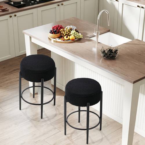 set of 2 24 modern bar stools seat cushion with boucle cover and adjustable feet convenient footrest contemporary design for kitchen or bar