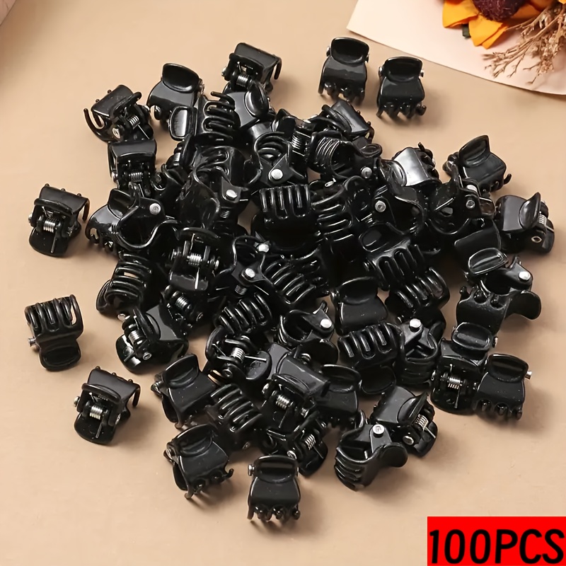 TEMU 100pcs/200pcs Black Mini Plastic Hair Clips. Cute Pvc Hair Additions Hairpins. Y2k Casual Sweet 10mm Claw Clips