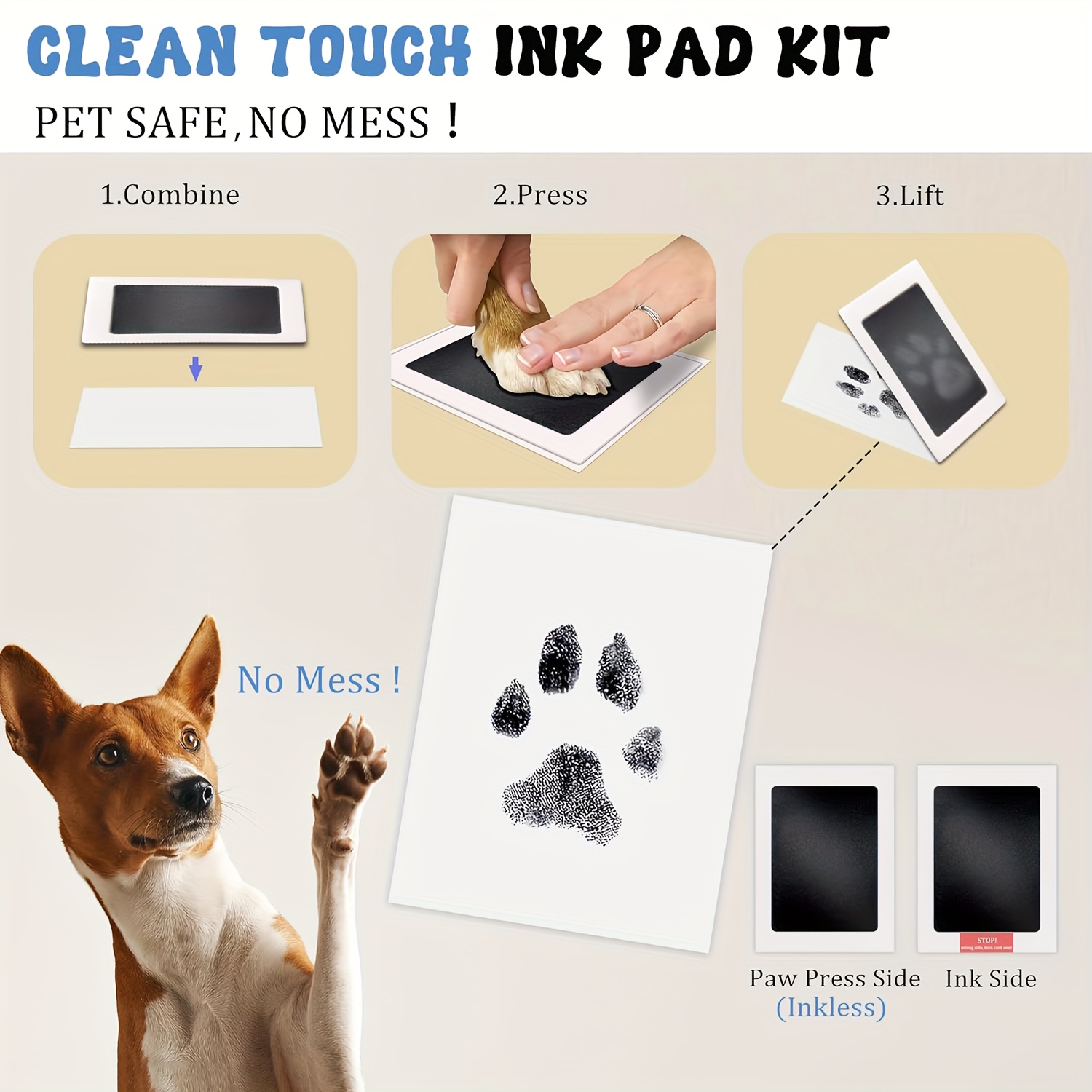 Non-Contact Ink Pad for Pet Paw Prints - Durable Cardboard Pet Footprint Keepsake with Cute Dog & Paw Design, Perfect for Cats, Dogs, And Small Pets, Pet Footprint Keepsake | Playful Design | Durable Cardboard, Pet Footprint Keepsake